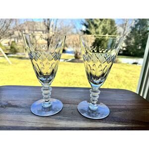 Vintage Hawkes Diamond Cut Glass Stemware 6.5” Tall ~set Of 2